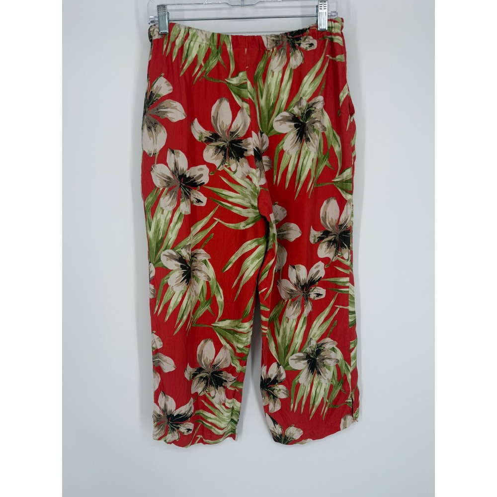 Valerie Stevens Womens Silk Cropped Pants Medium Tropical Resort Summer Beach - Picture 7 of 15